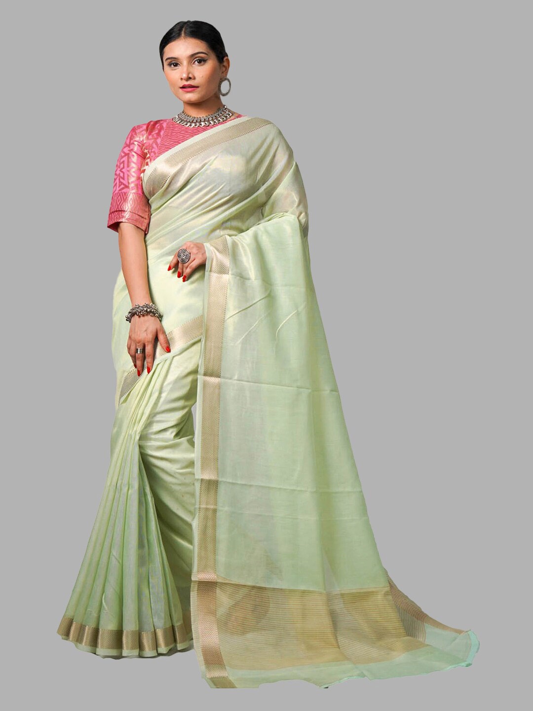 

INsthah Zari Tissue Banarasi Saree, Green