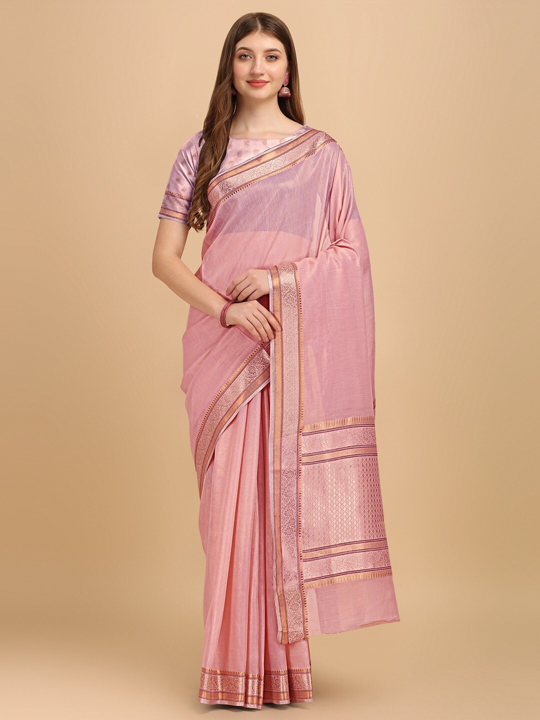 

INsthah Zari Tissue Banarasi Saree, Pink