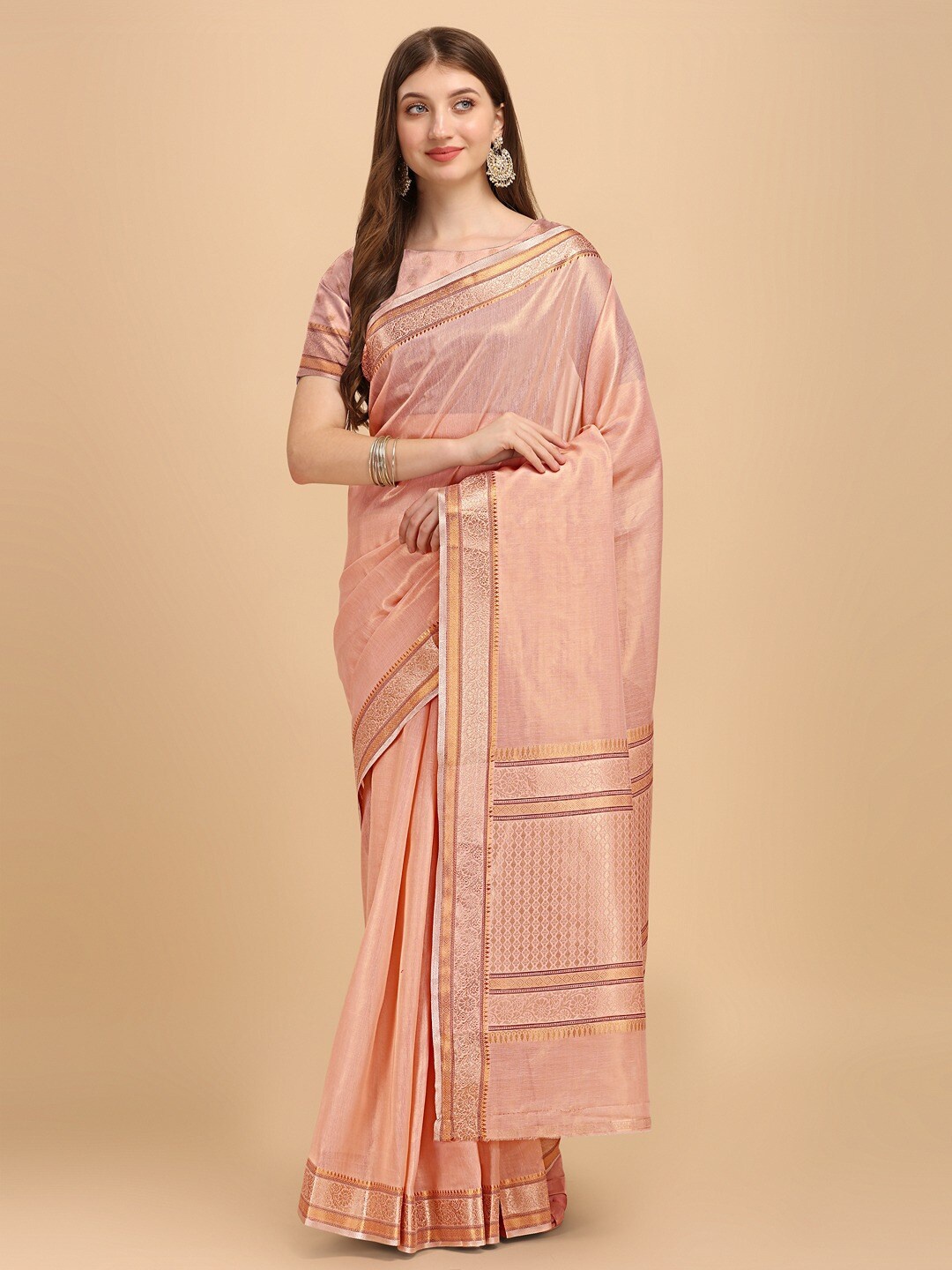 

INsthah Zari Tissue Banarasi Saree, Peach