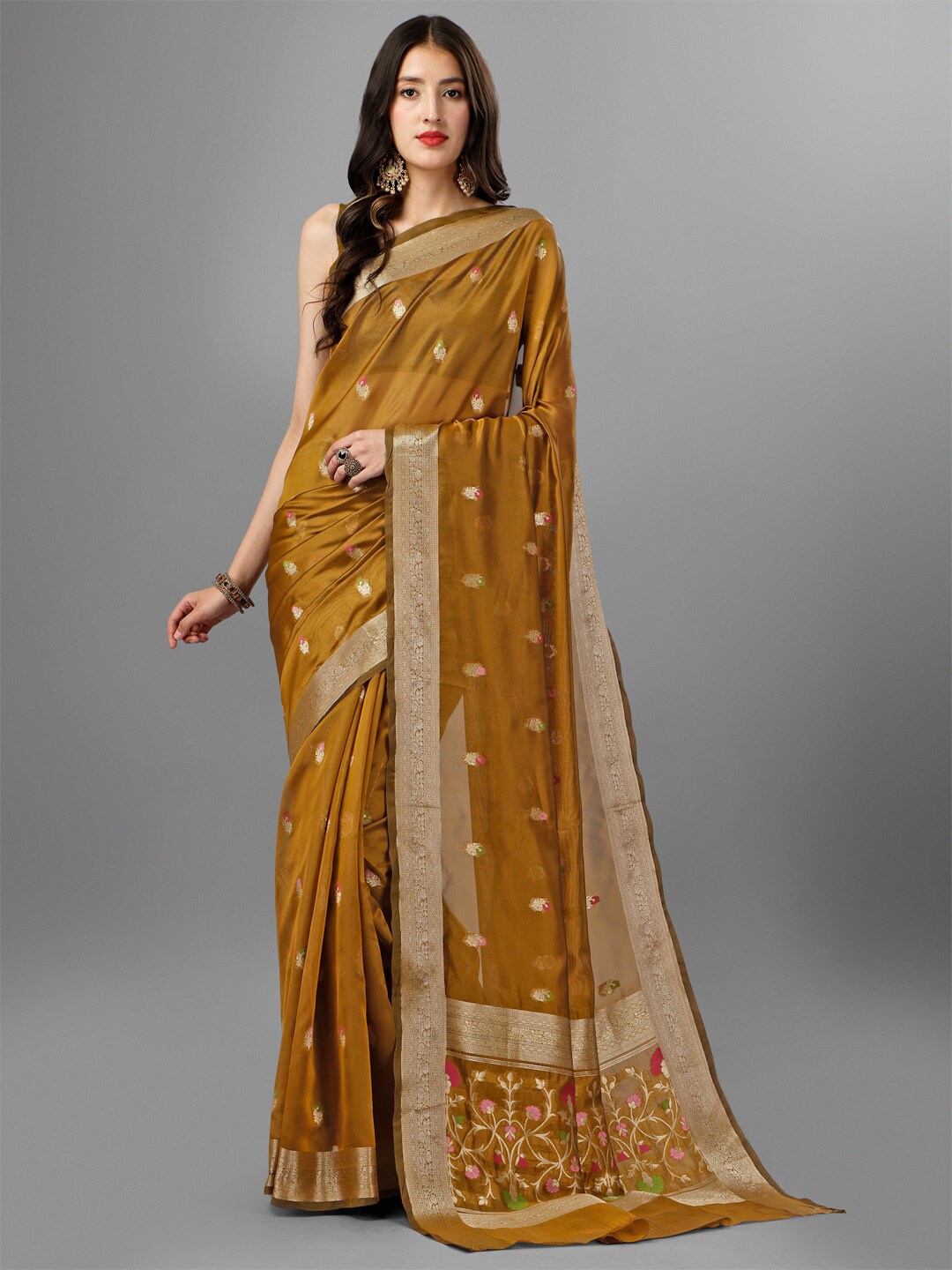 

INsthah Ethnic Motif Woven Design Zari Organza Banarasi Saree, Mustard