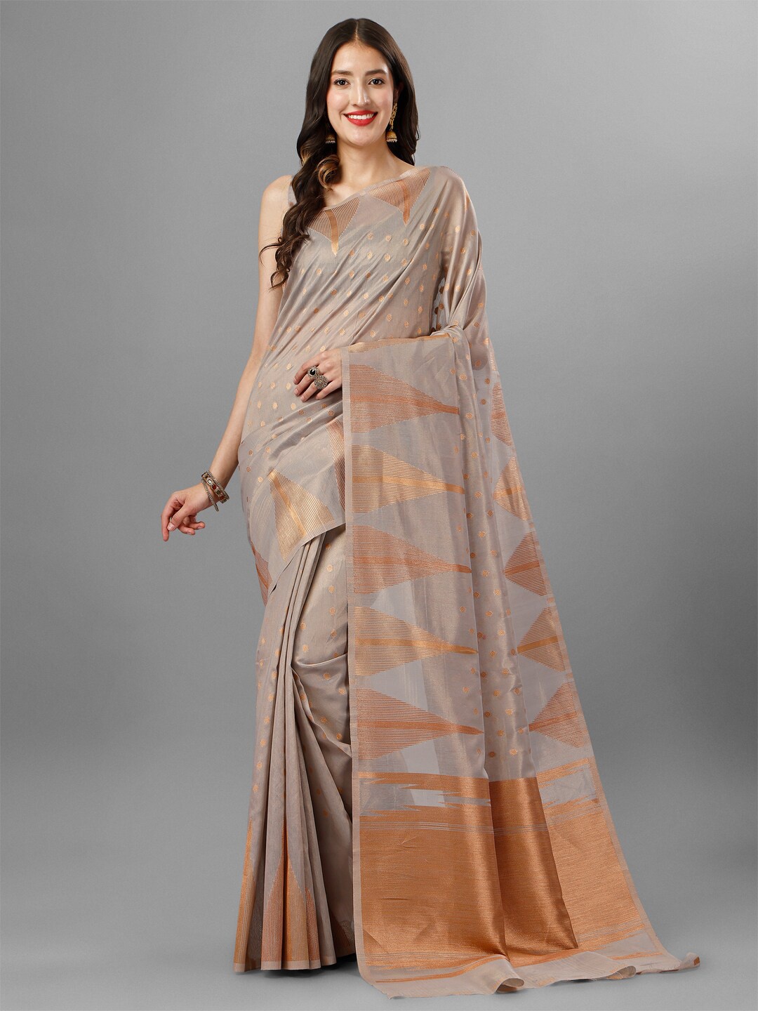 

INsthah Ethnic Motif Woven Design Zari Tissue Banarasi Saree, Grey