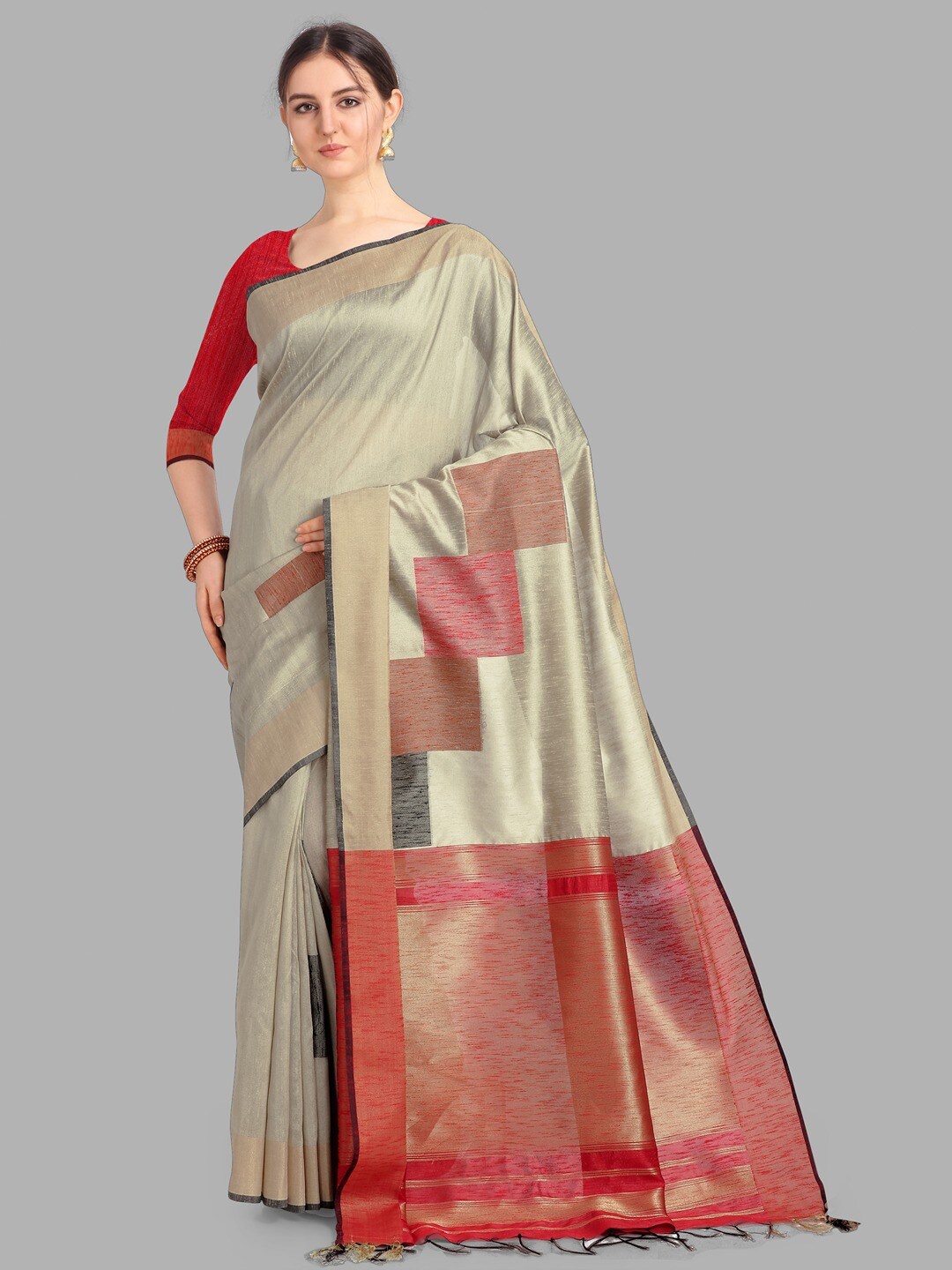 

INsthah Woven Design Zari Pure Silk Bhagalpuri Saree, Grey