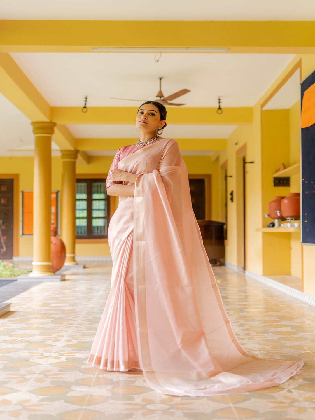 

INsthah Zari Tissue Banarasi Saree, Pink