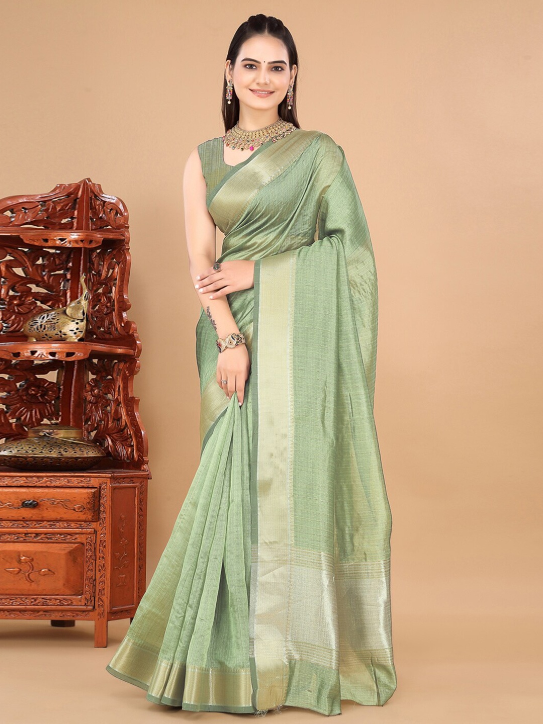 

INsthah Zari Organza Banarasi Saree, Green
