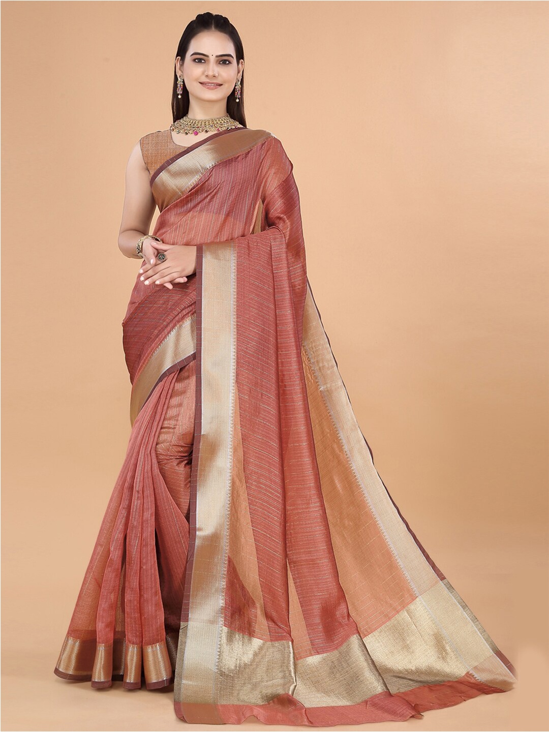 

INsthah Zari Organza Banarasi Saree, Red