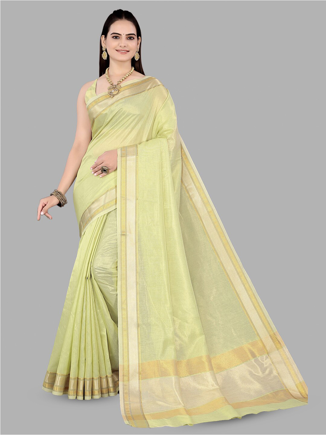 

INsthah Woven Design Border Detail Zari Tissue Saree, Green