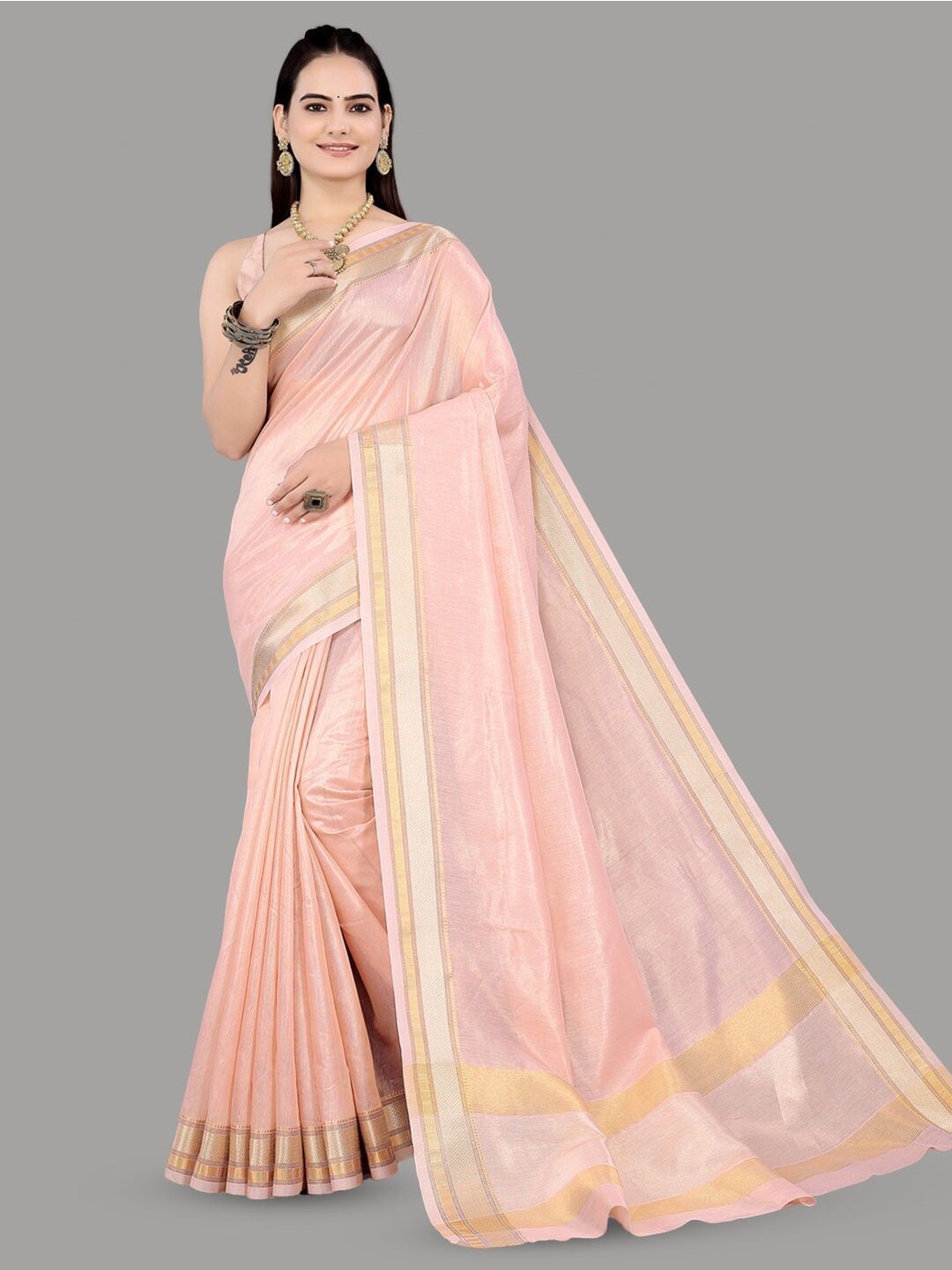 

INsthah Zari Tissue Saree, Pink