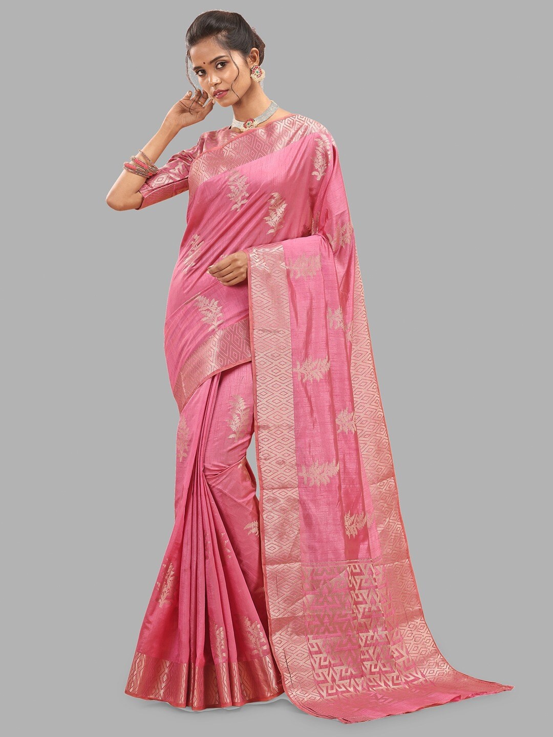 

INsthah Woven Design Zari Pure Silk Banarasi Saree, Pink