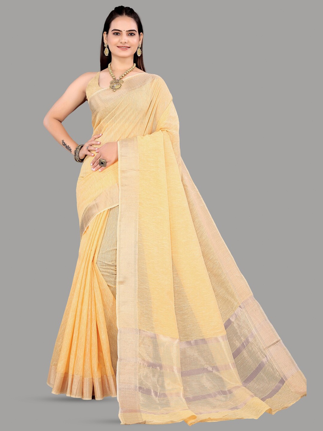 

INsthah Zari Pure Linen Saree, Yellow