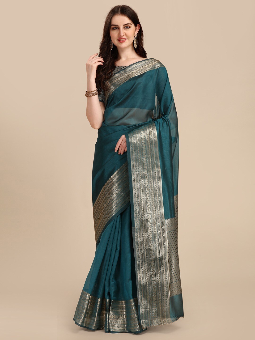 

INsthah Woven Design Zari Organza Banarasi Saree, Turquoise blue