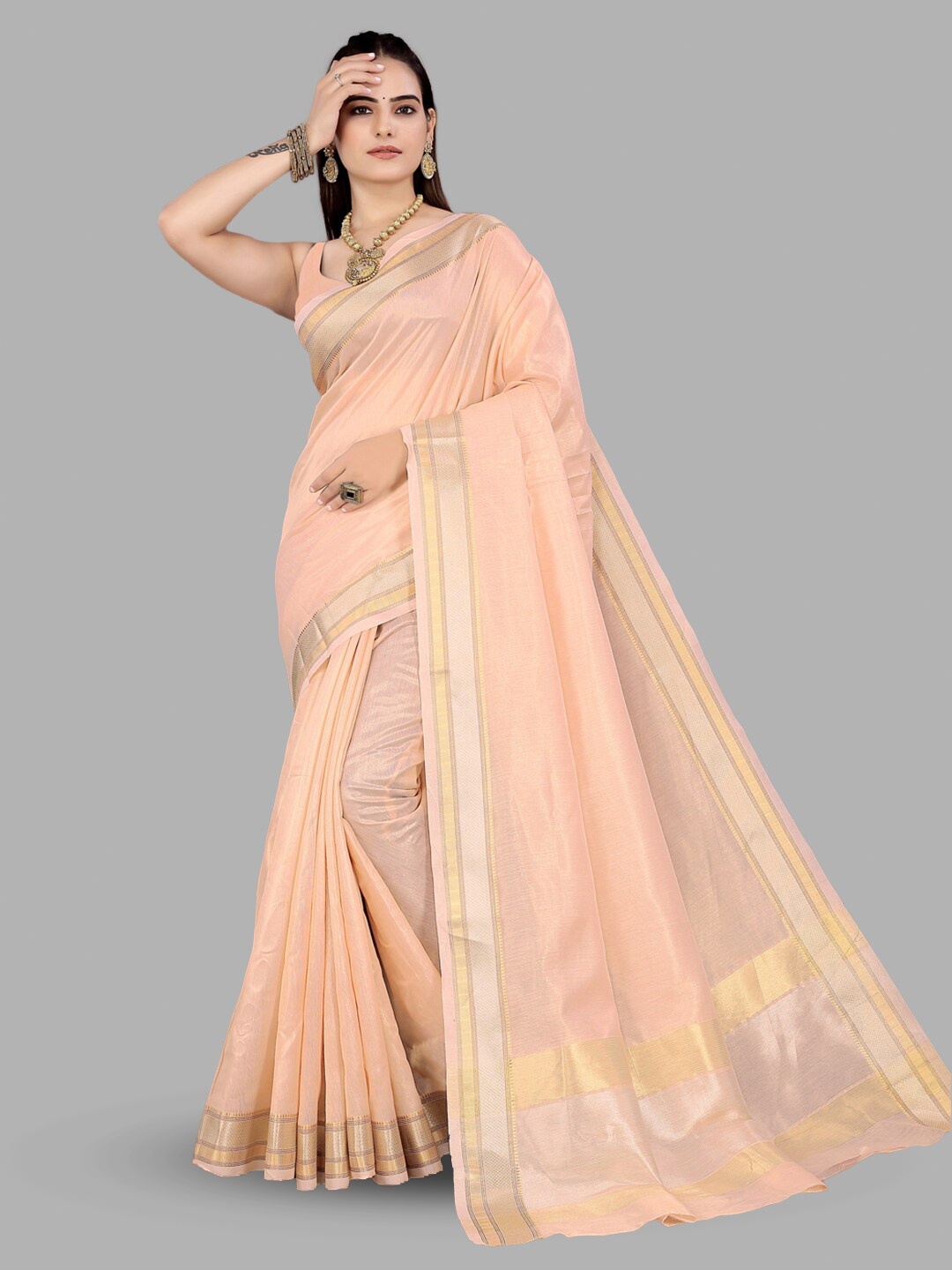 

INsthah Woven Design Zari Tissue Saree, Peach