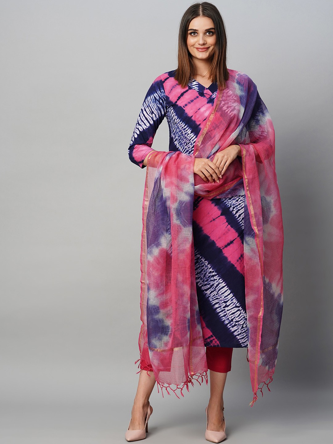 

KALINI Printed Kurta with Trousers & Dupatta, Pink