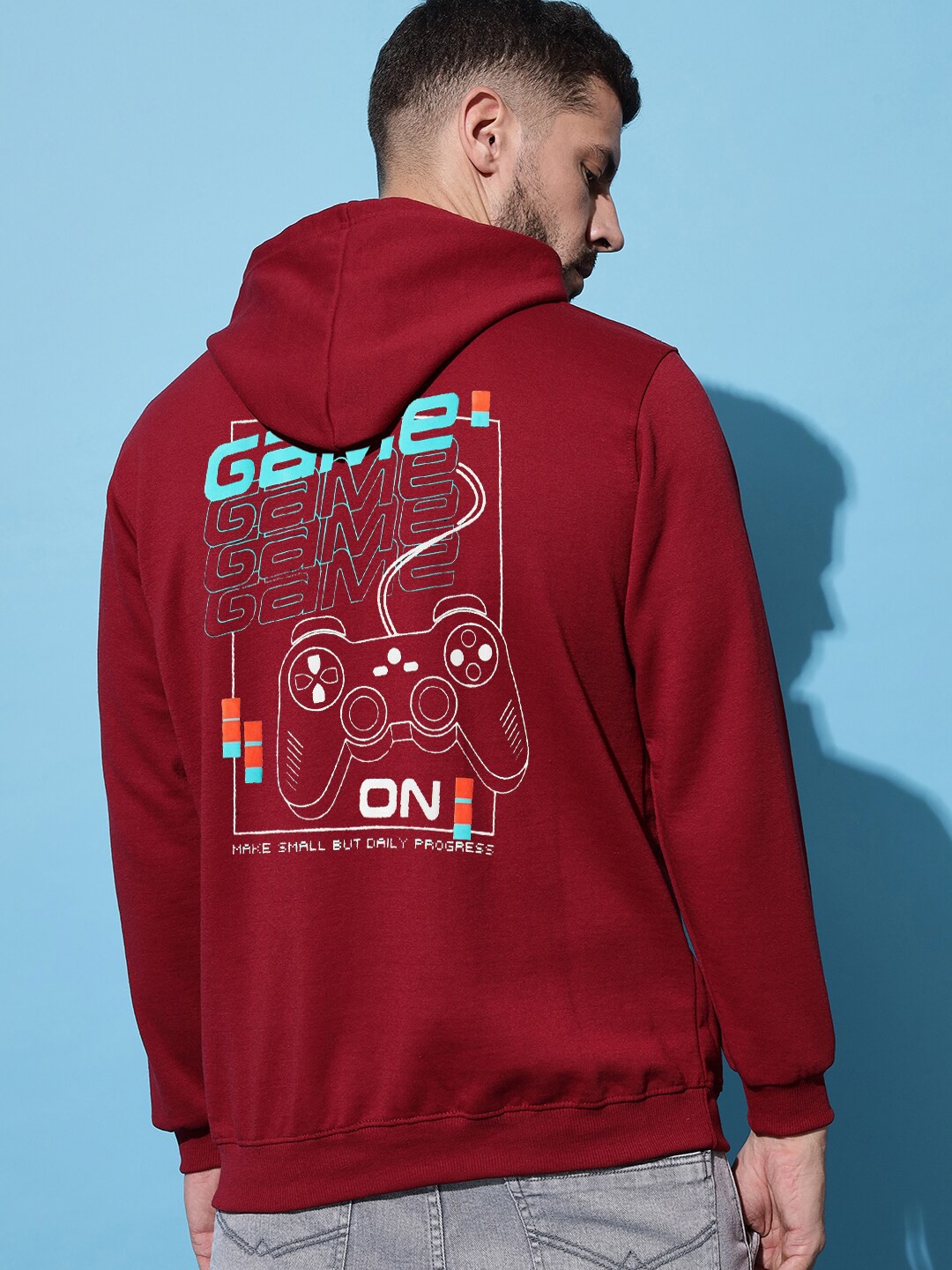 

Imsa Moda Typography Printed Hooded Fleece Sweatshirt, Maroon