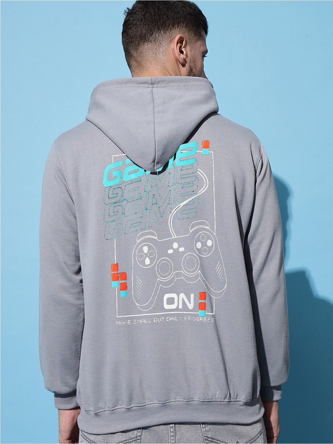 

Imsa Moda Typography Printed Long Sleeves Hooded Fleece Pullover, Grey