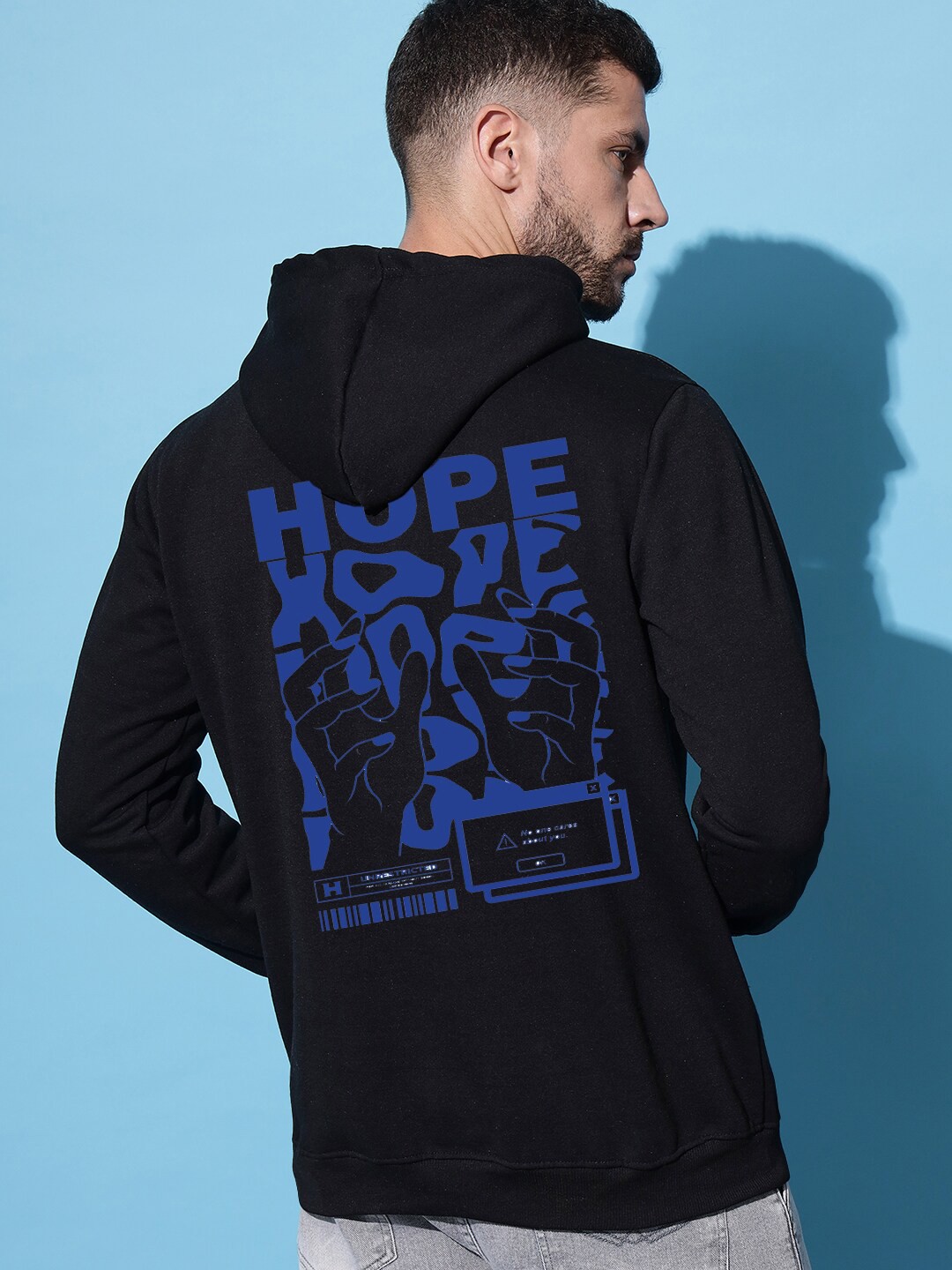

Imsa Moda Typography Printed Hooded Fleece Pullover Sweatshirt, Black