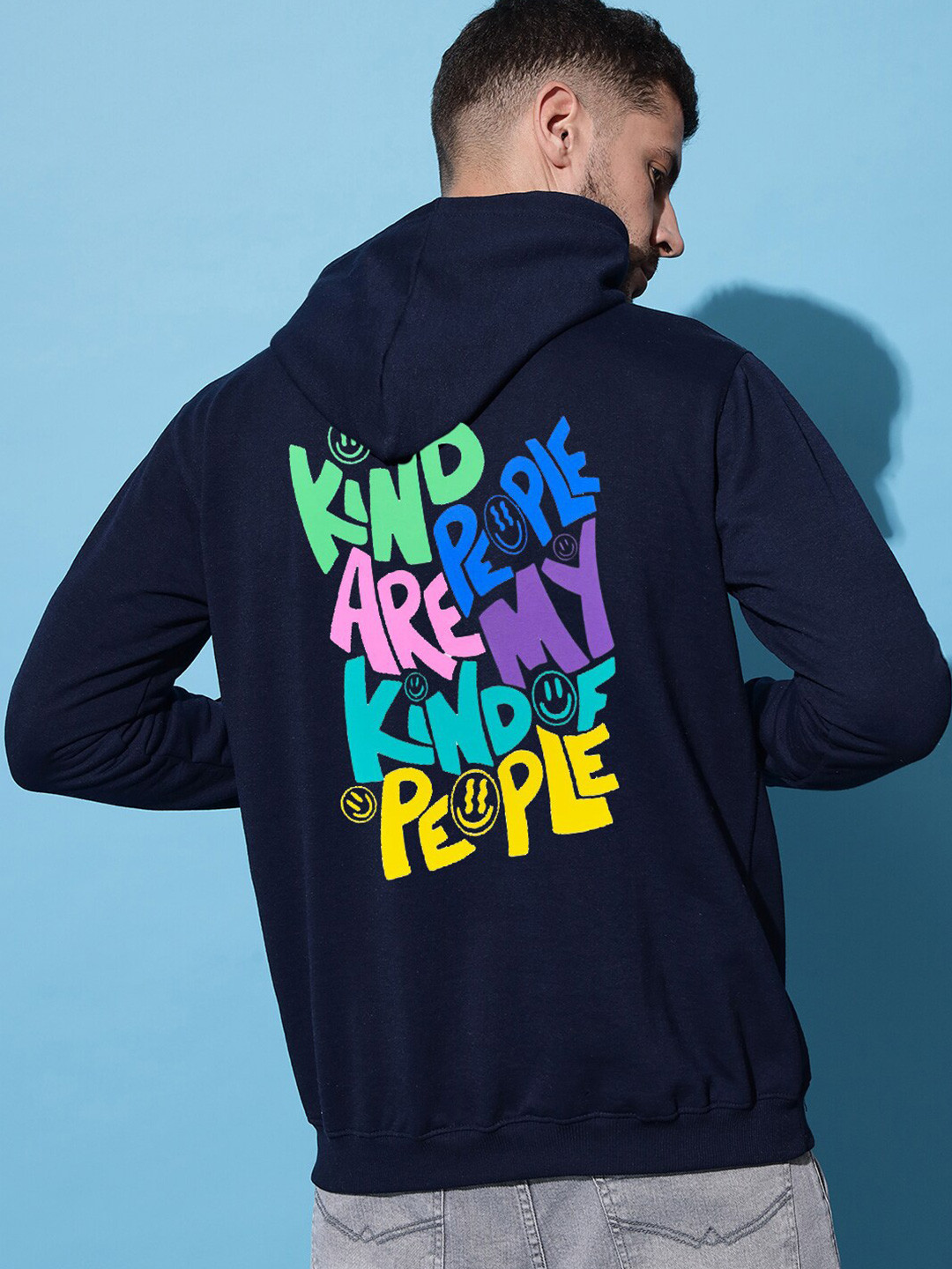 

Imsa Moda Typography Printed Long Sleeves Hooded Sweatshirt, Navy blue