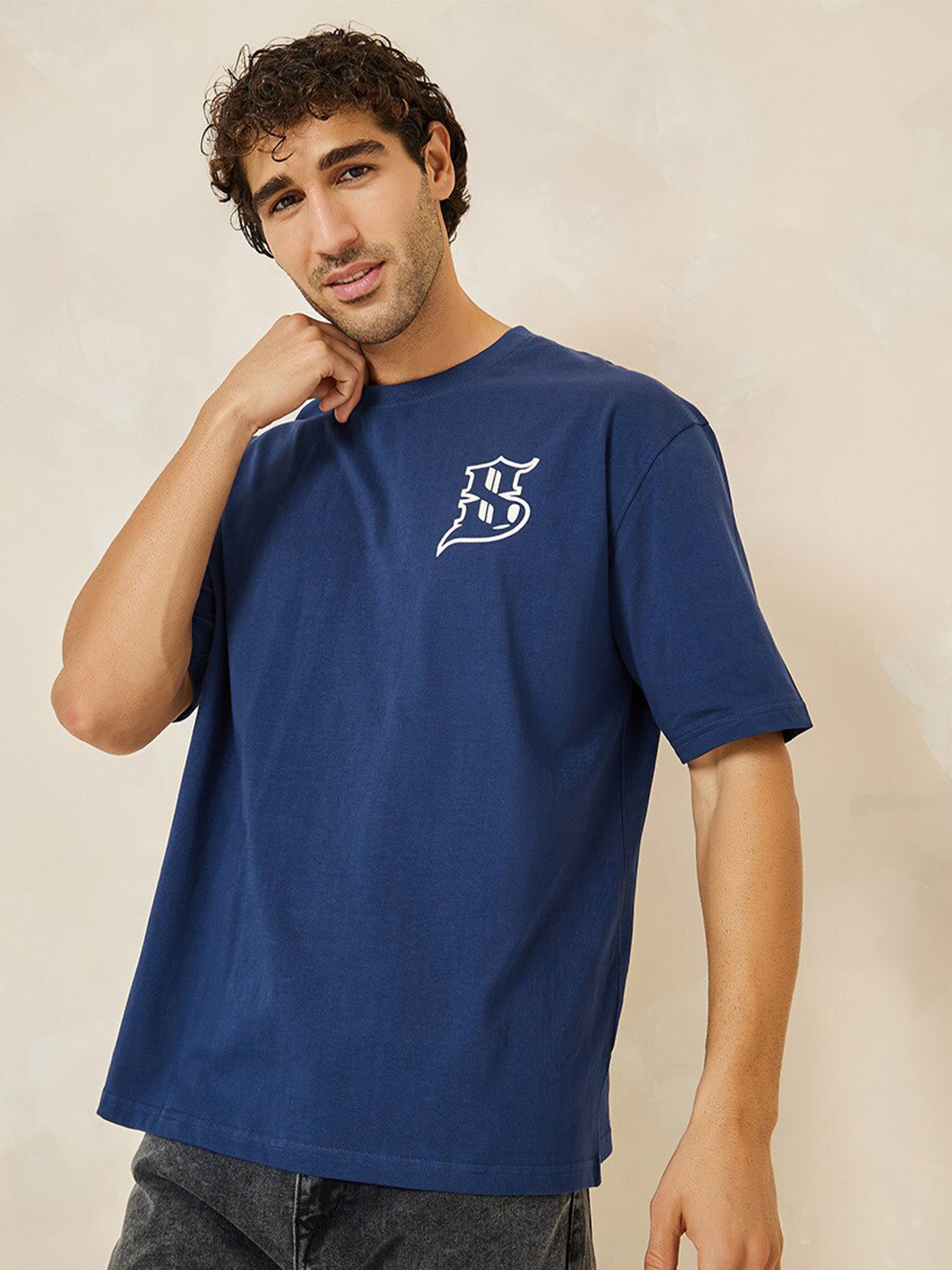 

Styli Calligraphic Print Compact Jersey Oversized T-Shirt, Navy blue