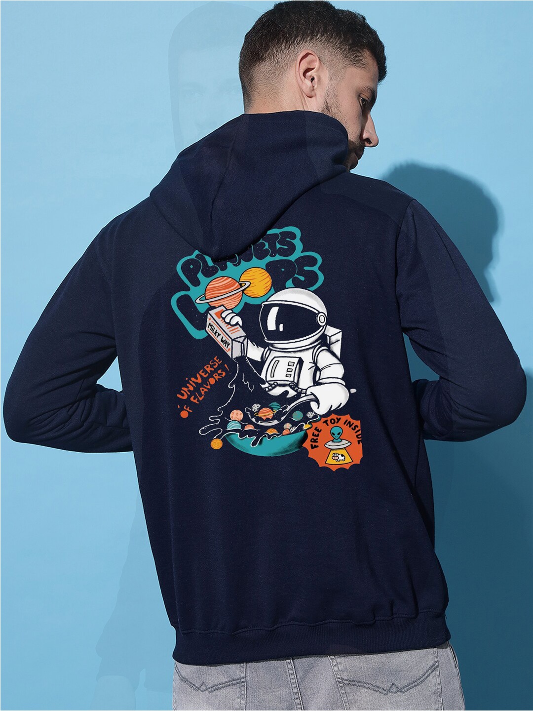 

Imsa Moda Printed Fleece Hooded Sweatshirt, Navy blue