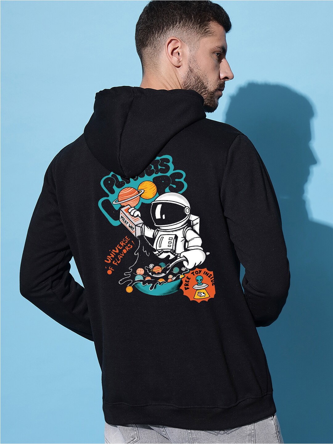 

Imsa Moda Graphic Printed Fleece Hooded Sweatshirt, Black
