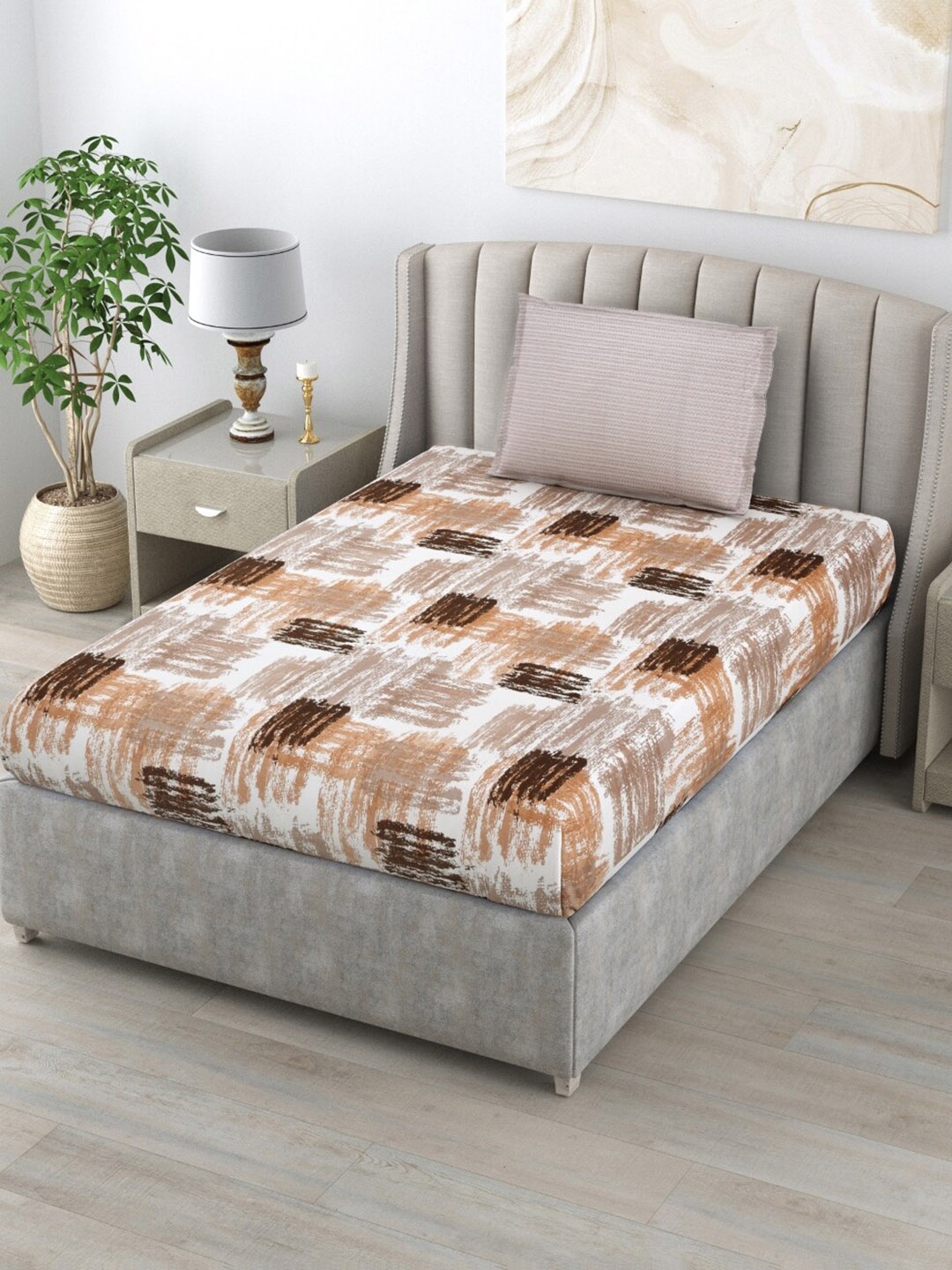 

Salona Bichona Brown & White Geometric Cotton 120 TC Single Bedsheet With 1 Pillow Cover