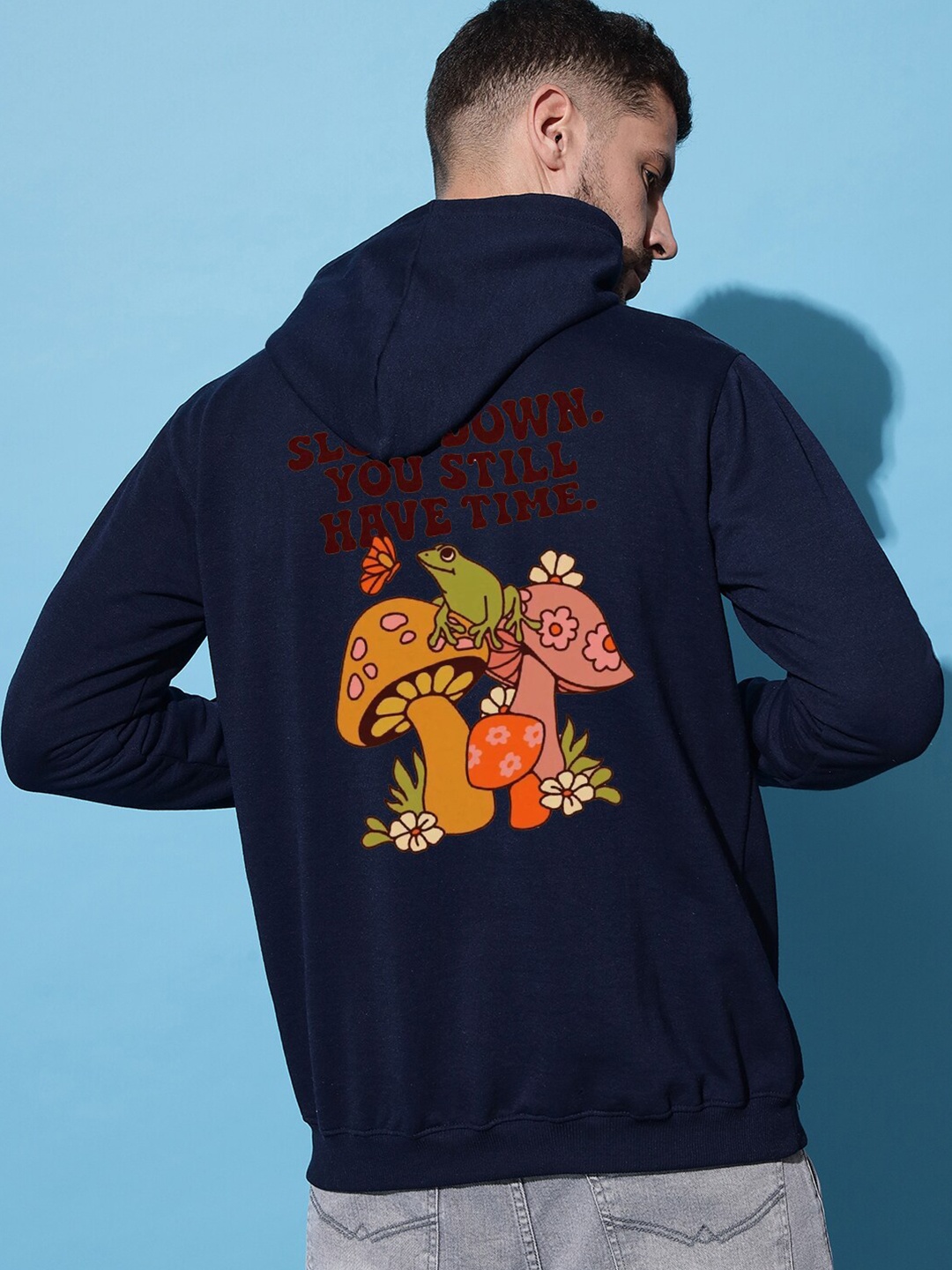 

Imsa Moda Graphic Printed Hooded Fleece Pullover, Navy blue