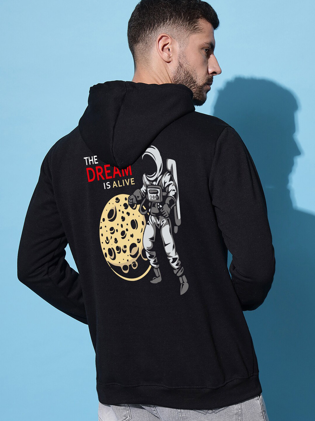 

Imsa Moda Graphic Printed Hooded Fleece Pullover, Black