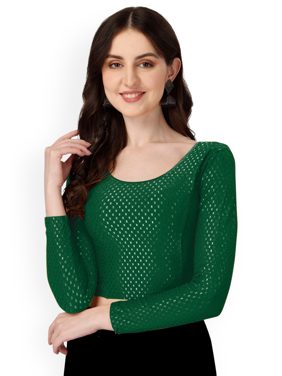 

SCUBE DESIGNS Woven Design Cotton Saree Blouse, Green