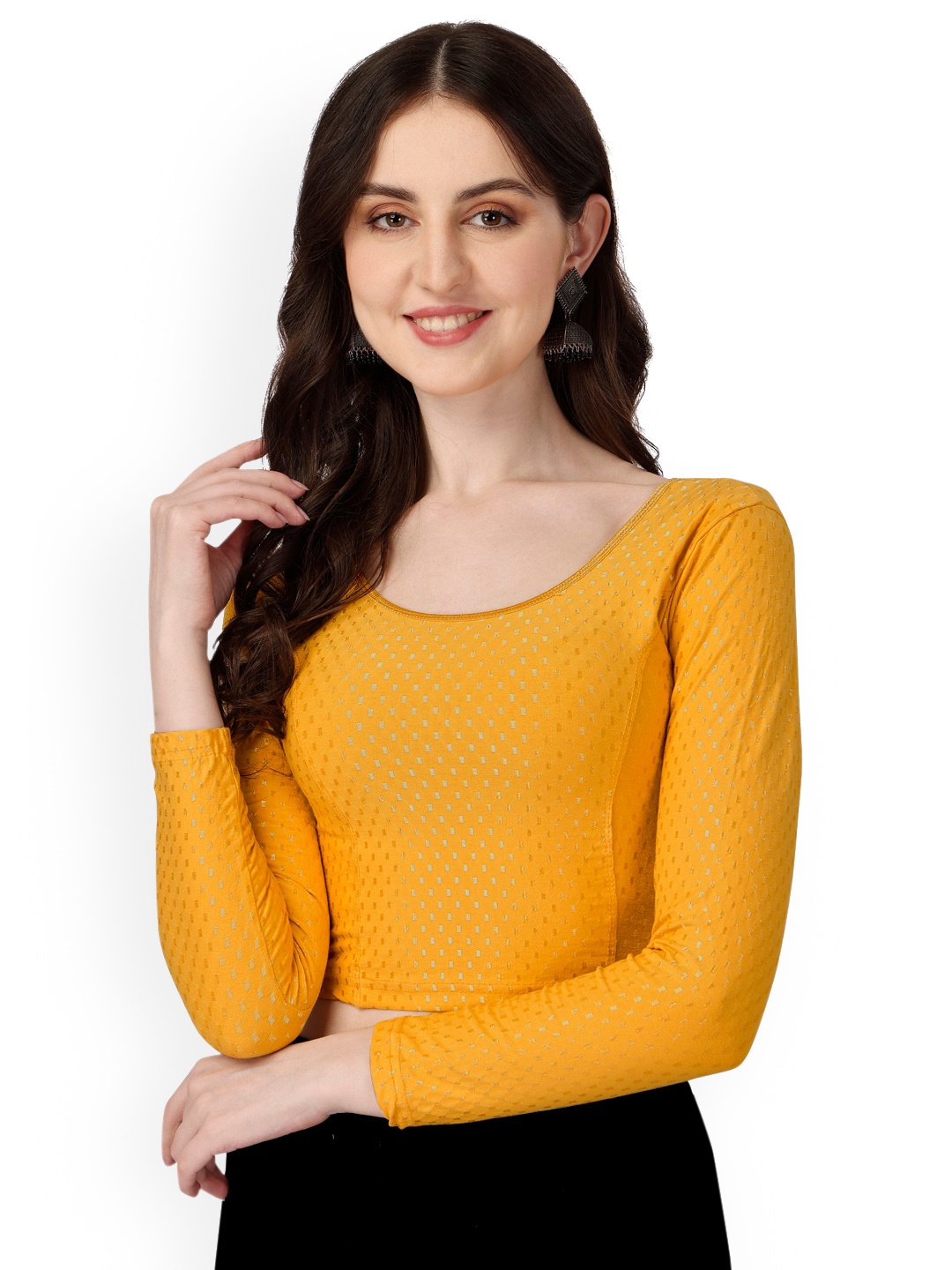 

SCUBE DESIGNS Woven Design Cotton Saree Blouse, Mustard