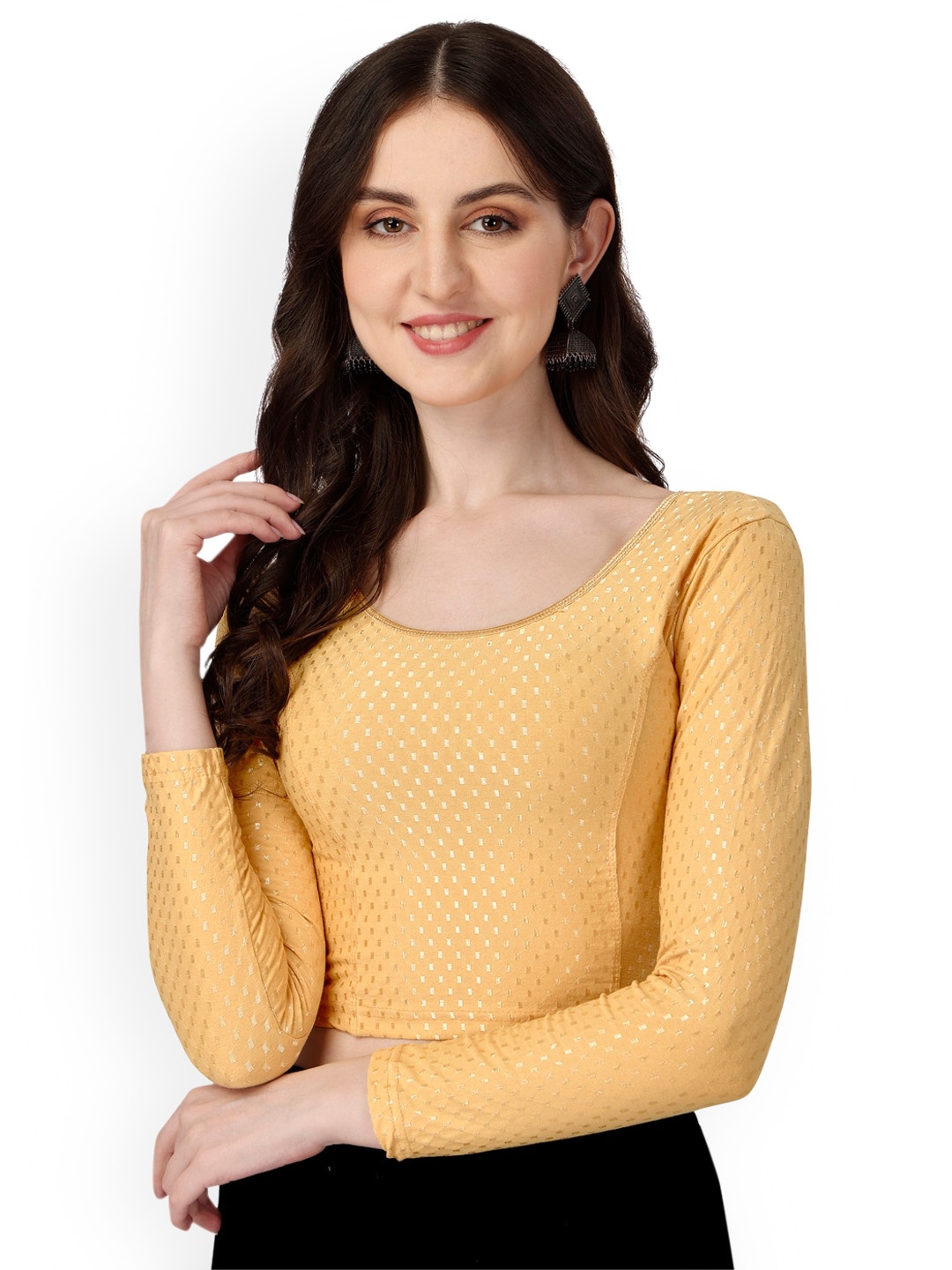 

SCUBE DESIGNS Woven Design Cotton Saree Blouse, Beige