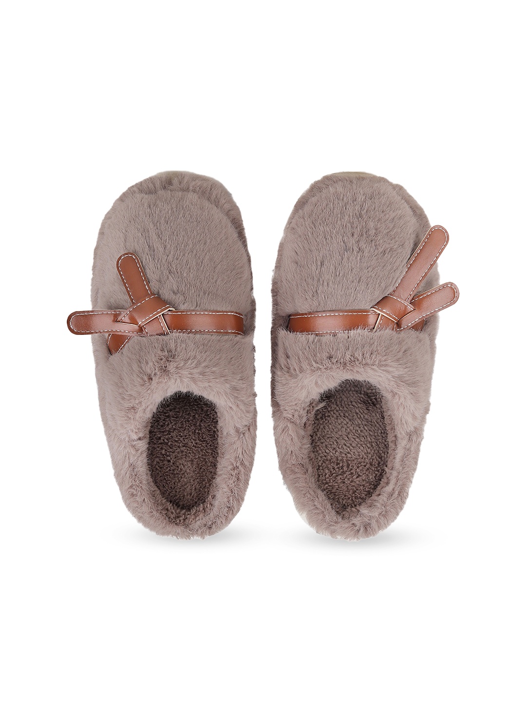 

CASSIEY Women Winter Warm Fur Room Slippers With Belt Twist, Brown