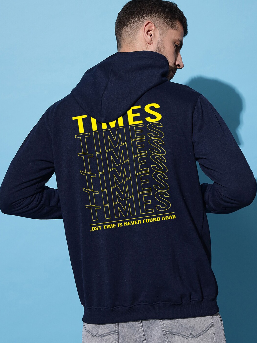 

Imsa Moda Typography Printed Hooded Fleece Sweatshirt, Navy blue
