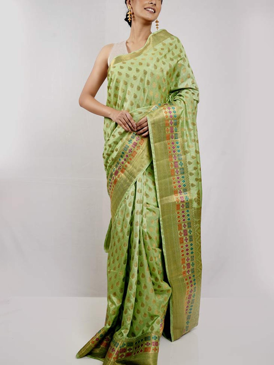 

AllSilks Ethnic Motifs Woven Design Zari Saree, Green