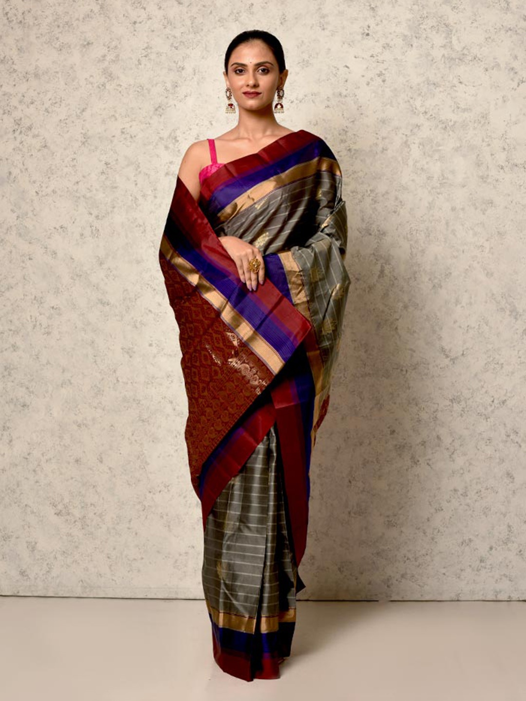 

AllSilks Woven Design Zari Pure Silk Kanjeevaram Saree, Grey