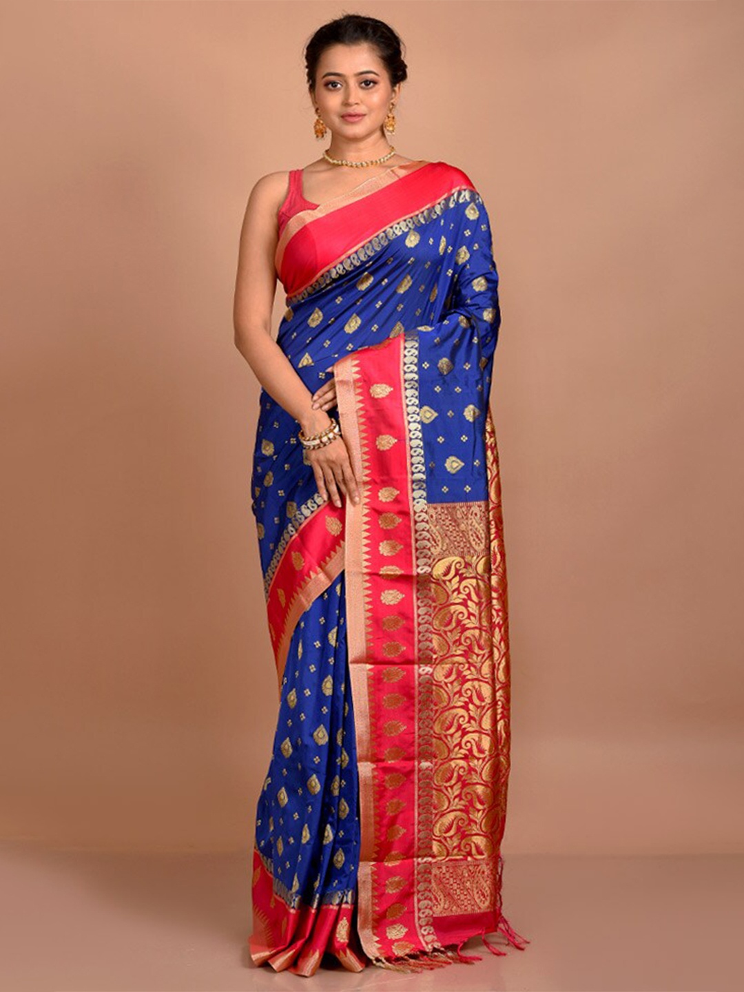 

AllSilks Ethnic Motifs Woven Design Zari Kanjeevaram Saree, Blue