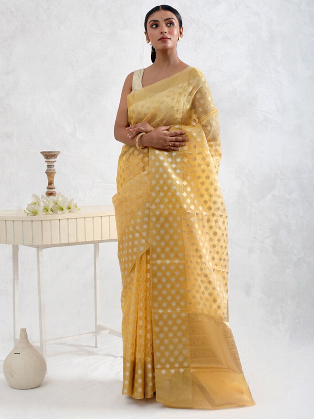 

AllSilks Ethnic Motifs Woven Design Zari Saree, Yellow