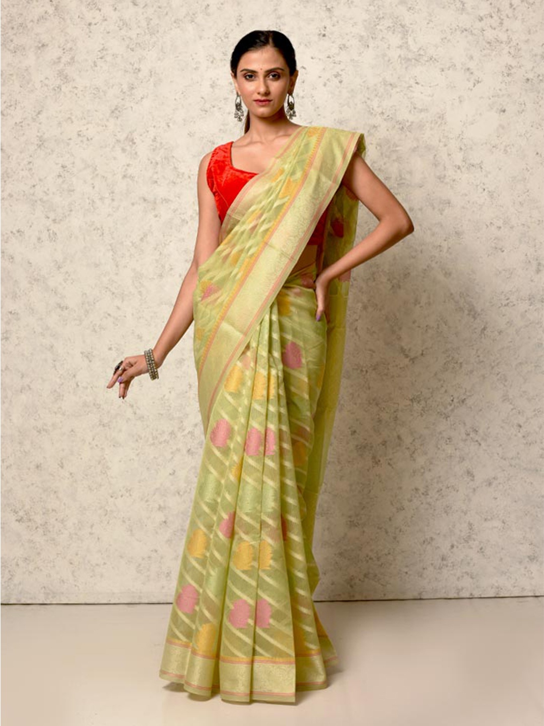 

AllSilks Ethnic Motifs Woven Design Zari Saree, Green