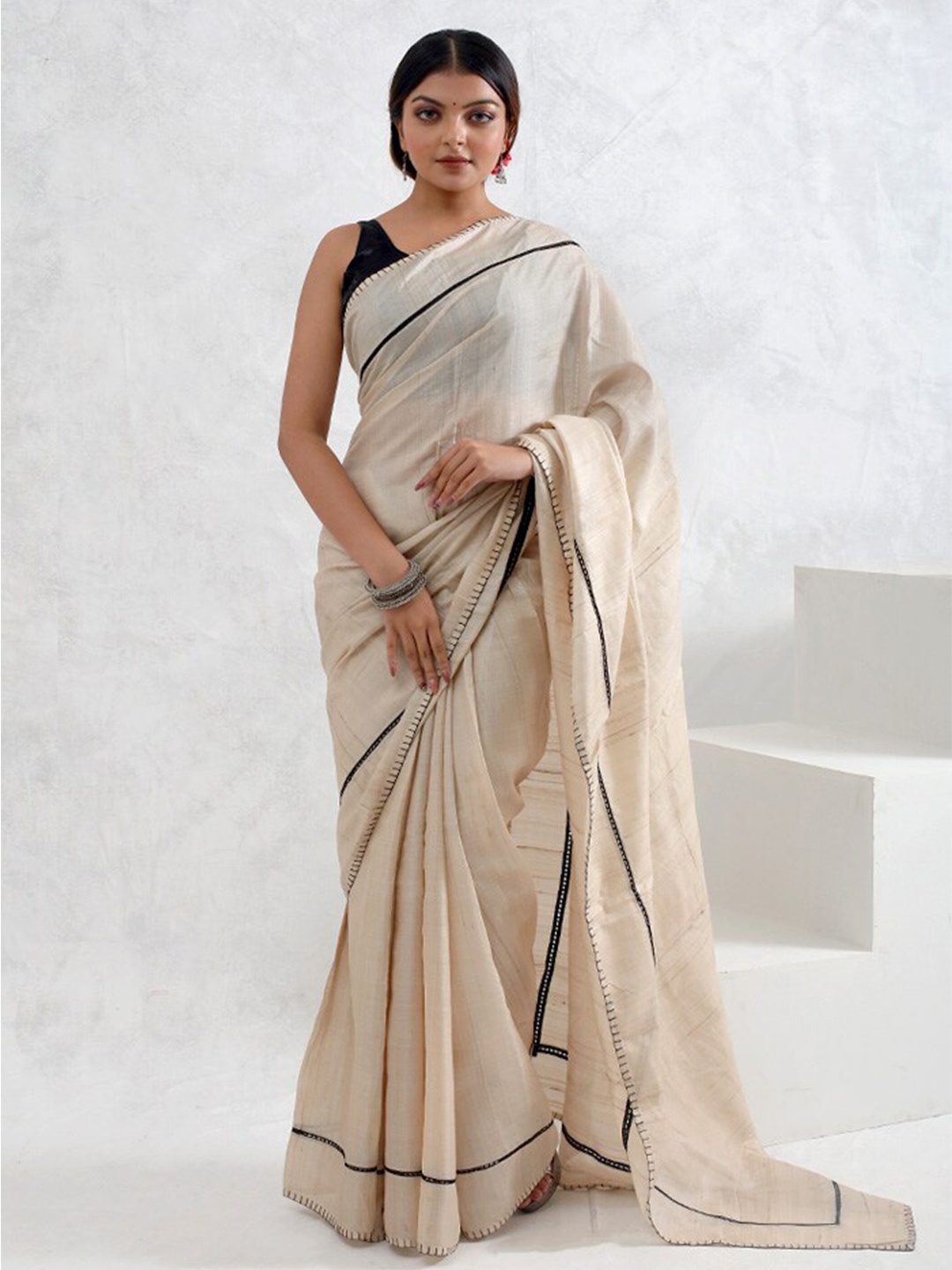 

AllSilks Pure Silk Tussar Saree, Cream