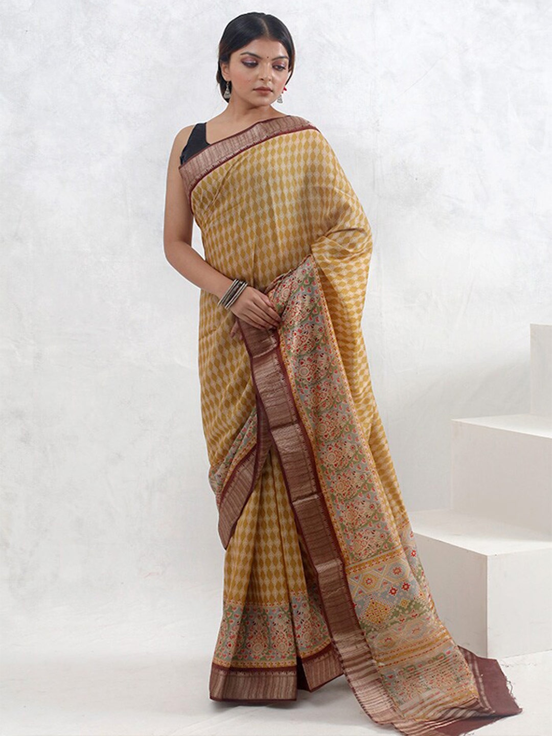 

AllSilks Ethnic Motifs Printed Zari Saree, Yellow