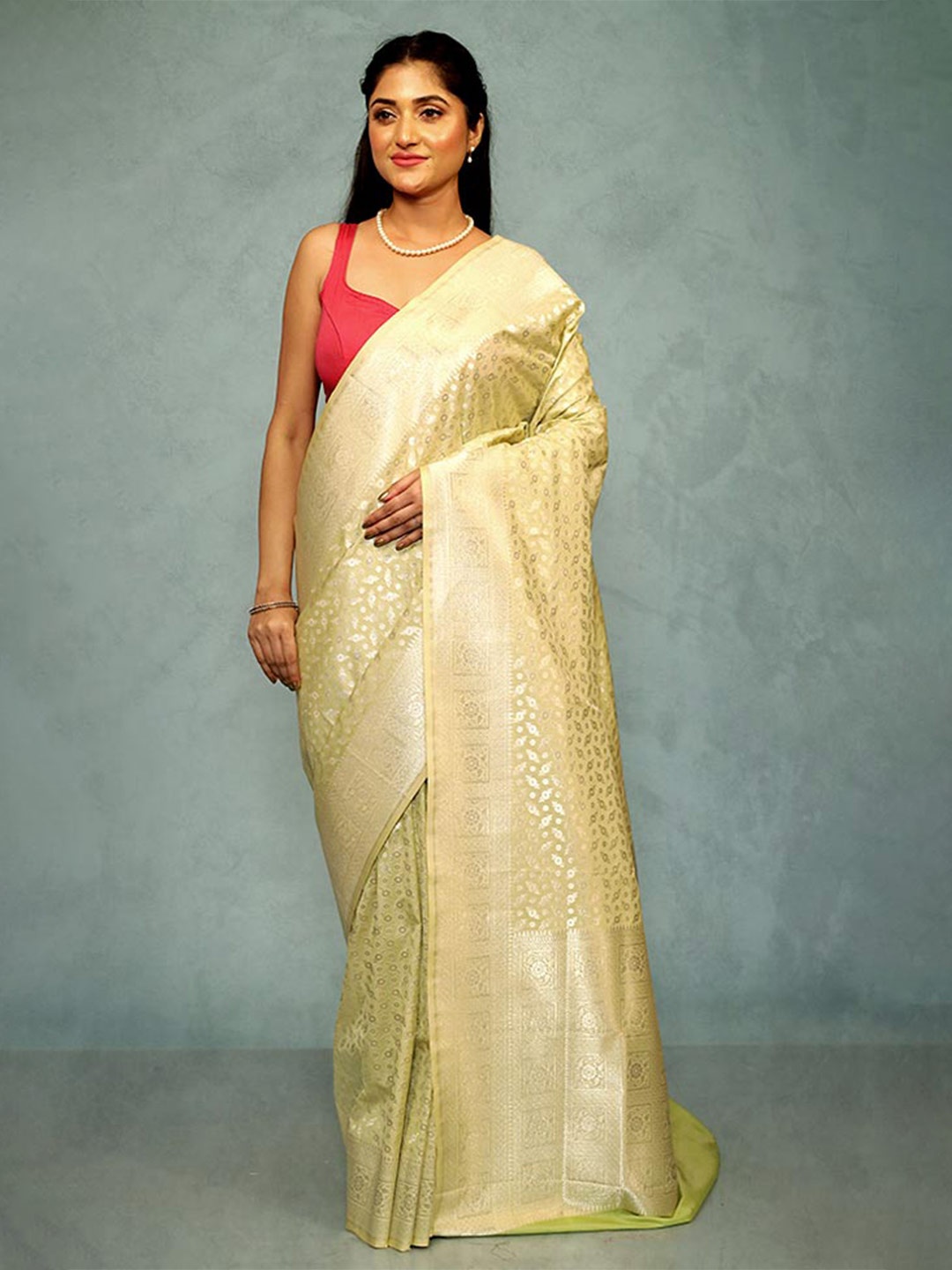 

AllSilks Ethnic Motifs Woven Design Zari Silk Blend Uppada Saree, Cream