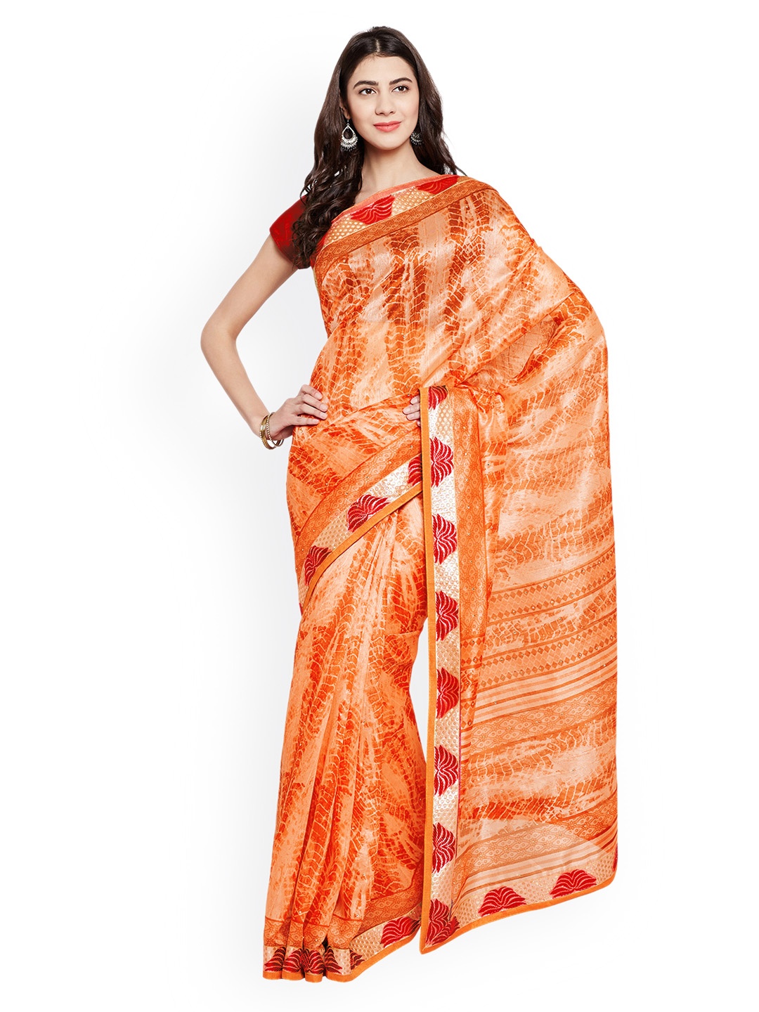 

Chhabra 555 Orange Art Silk Woven Design Banarasi Saree