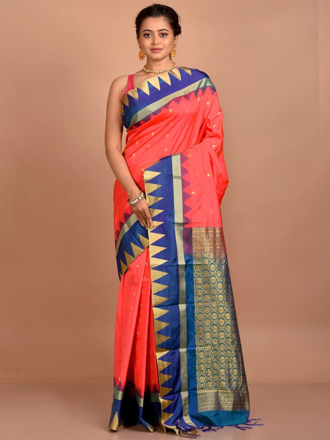 

AllSilks Ethnic Motifs Woven Design Zari Kanjeevaram Saree, Pink