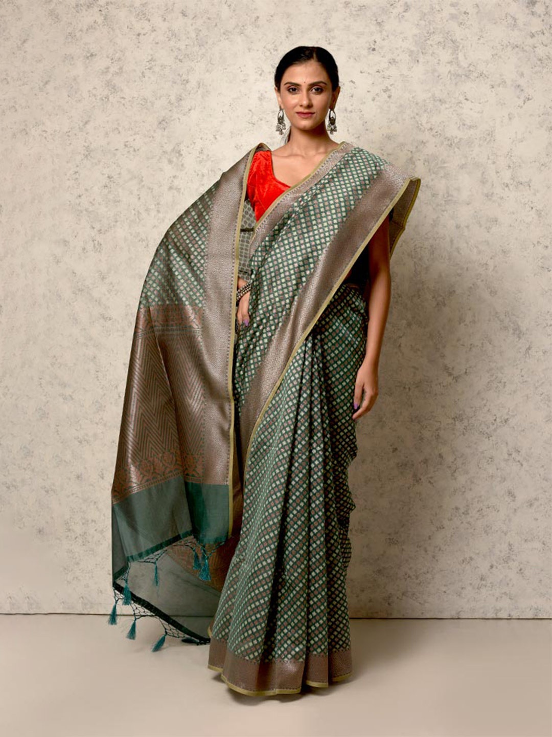 

AllSilks Ethnic Motifs Woven Design Zari Saree, Green