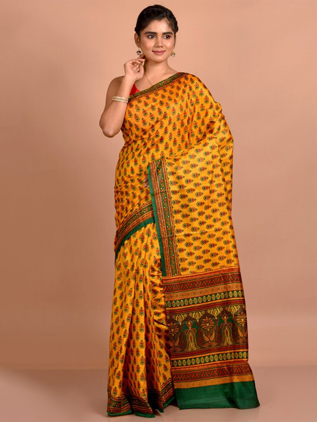 

AllSilks Ethnic Motifs Printed Pure Silk Saree, Yellow