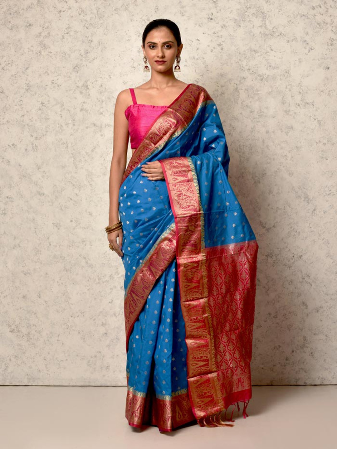 

AllSilks Ethnic Motifs Woven Design Zari Kanjeevaram Saree, Blue