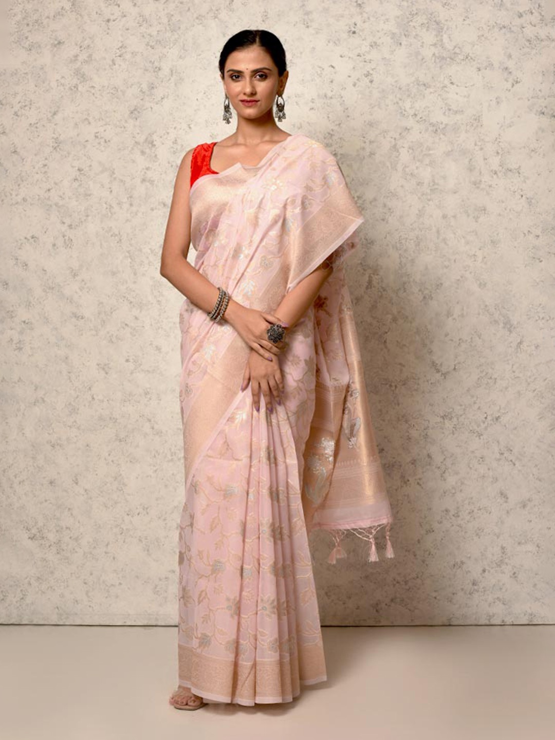 

AllSilks Woven Design Zari Saree, Pink