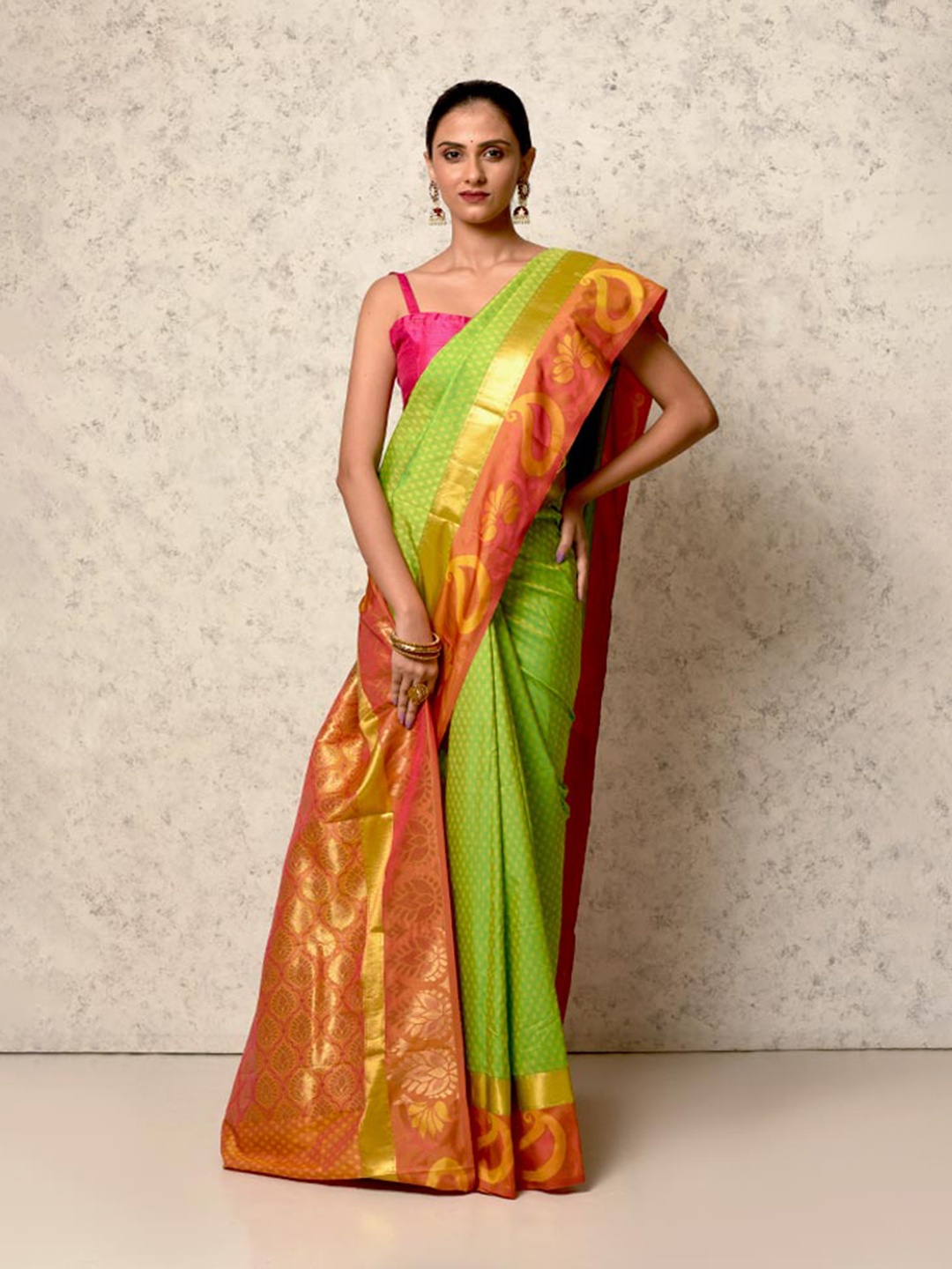 

AllSilks Green & Red Woven Design Zari Silk Blend Kanjeevaram Saree