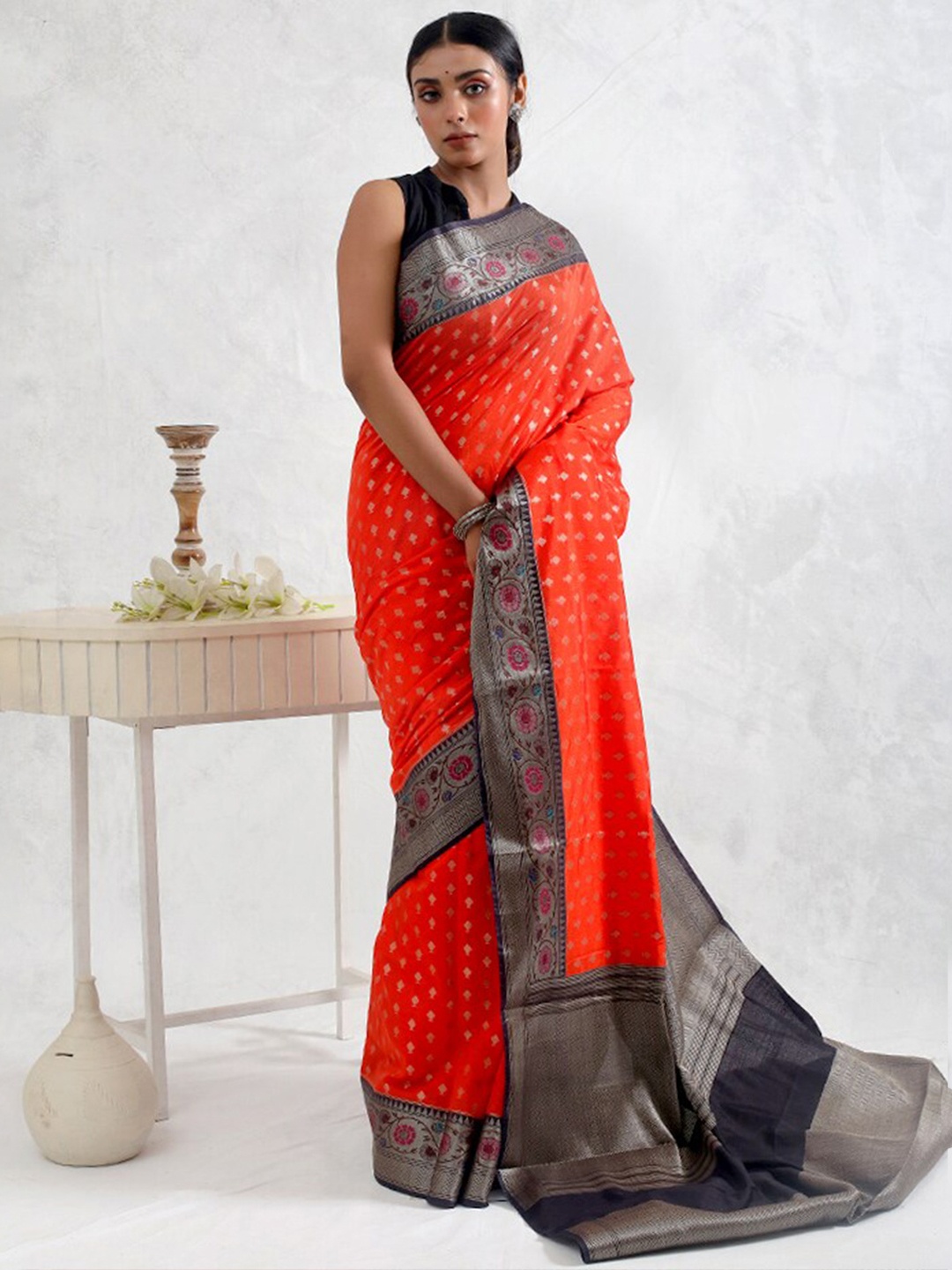 

AllSilks Ethnic Motifs Woven Design Zari Saree, Red