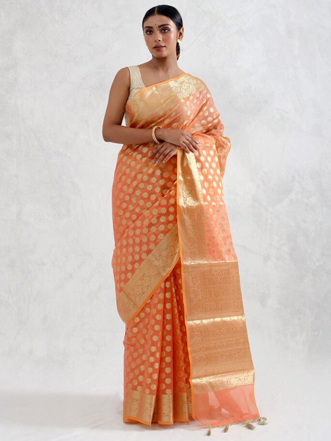 

AllSilks Ethnic Motifs Woven Design Zari Saree, Orange