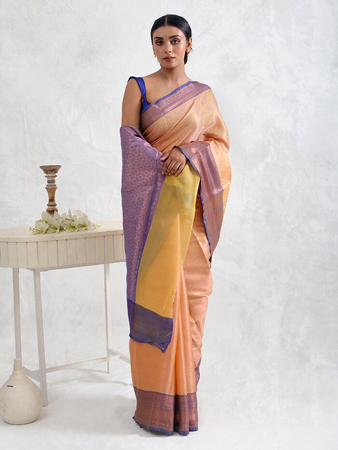 

AllSilks Woven Design Zari Saree, Peach