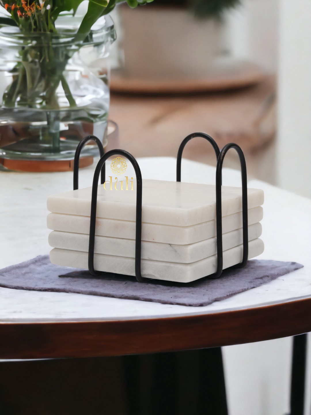 

DULI White 4 Pieces Square Marble Coasters With Stand